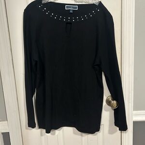 Karen Scott Black Long Sleeve Top with Studded Detail